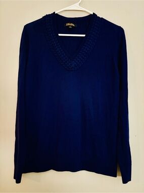 Brooks Brothers Navy V-Neck extra Fine Italian Merino Wool Sweater